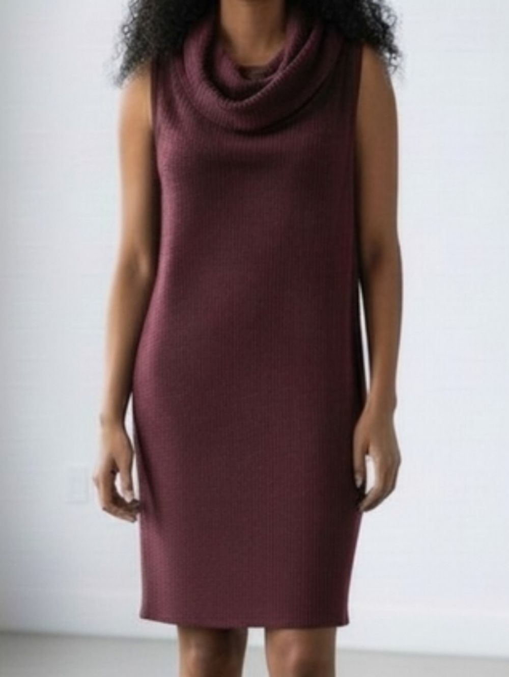 New York & Company Burgundy Cowl Neck Knit Sleeveless Dress L